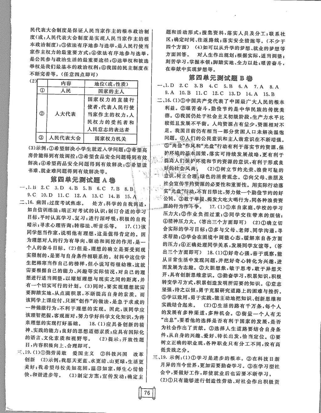 2015年海淀單元測試AB卷九年級(jí)歷史全一冊岳麓版 參考答案第12頁