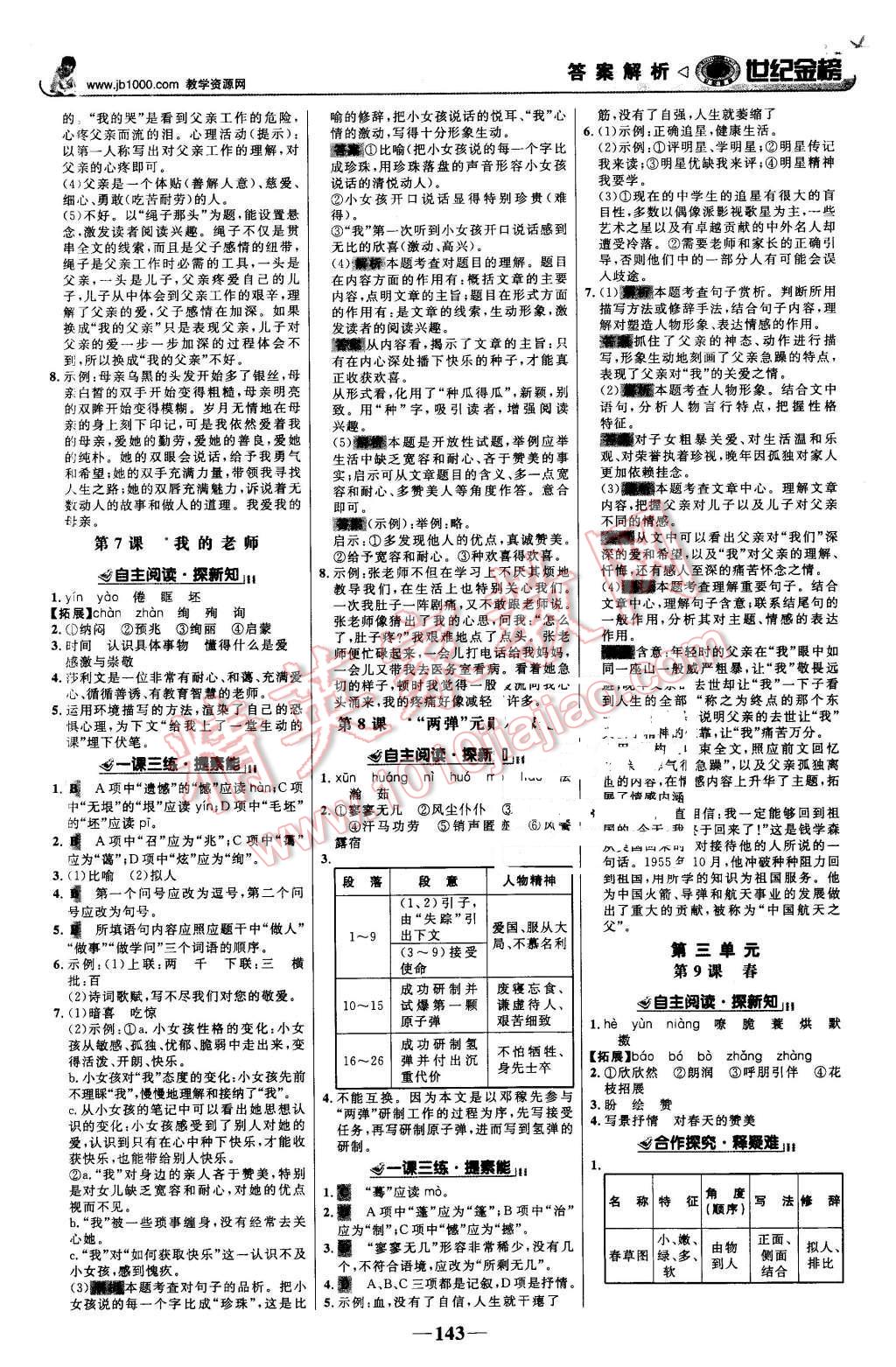 2015年世纪金榜金榜学案七年级语文上册语文版 第4页