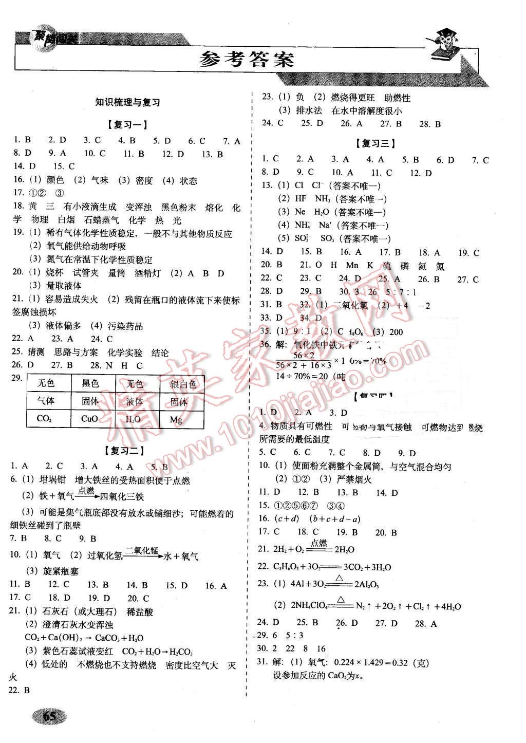 2015年聚能闯关期末复习冲刺卷九年级化学上册沪教版 第1页