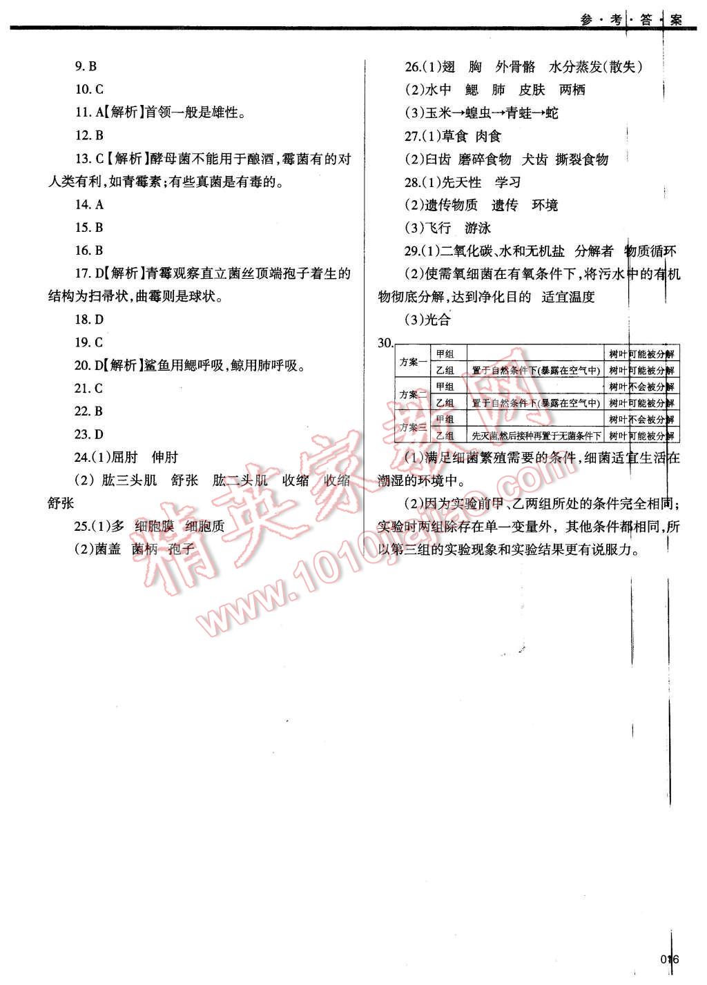 2015年学习质量监测八年级生物学上册人教版 第16页