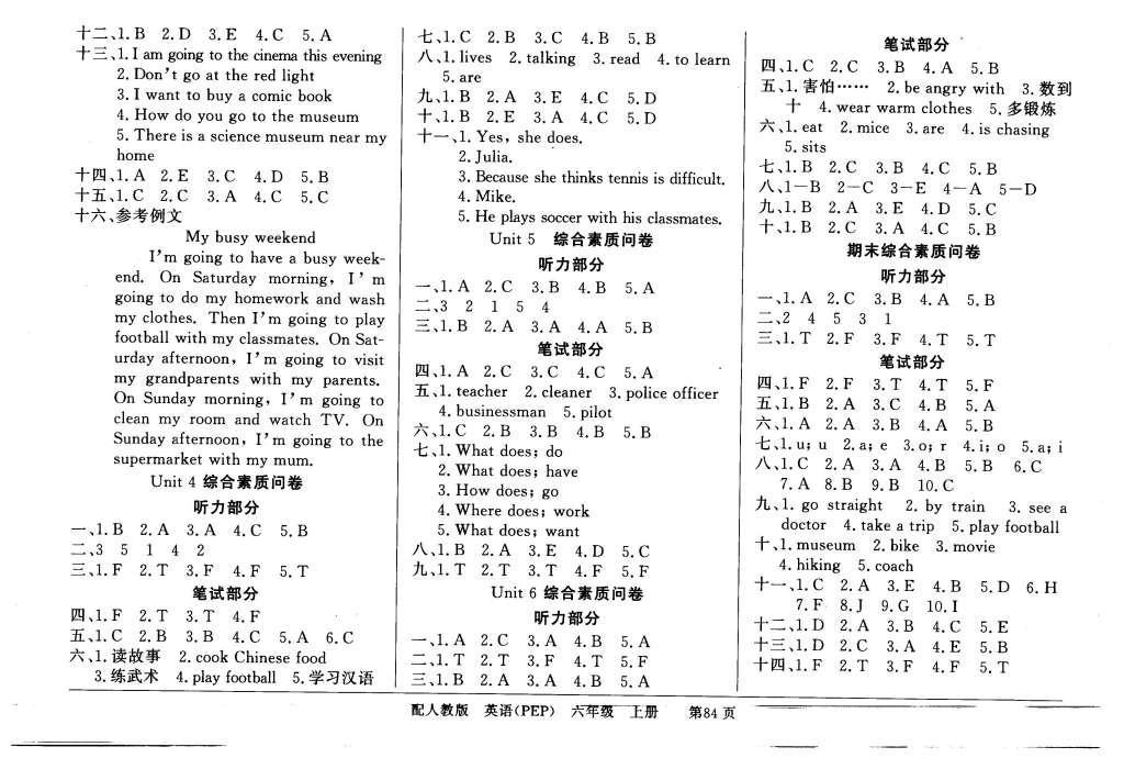 2015年同步导学与优化训练六年级英语上册人教PEP版 综合素质问卷第12页