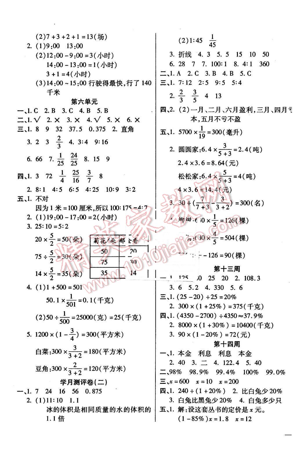 2015年小學(xué)周周大考卷六年級(jí)數(shù)學(xué)上冊(cè)北師大版 第5頁