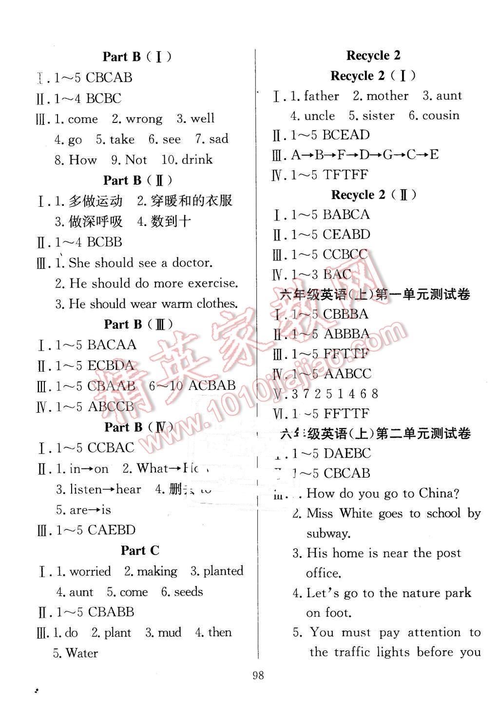 2015年陽(yáng)光課堂課時(shí)作業(yè)六年級(jí)英語(yǔ)上冊(cè)人教版 第6頁(yè)