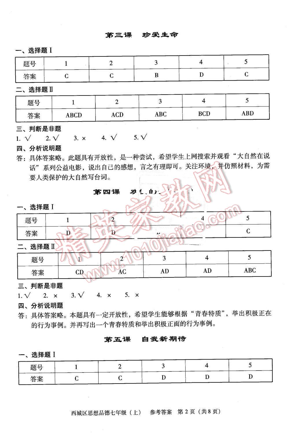 2015年學(xué)習(xí)探究診斷七年級思想品德上冊 第2頁