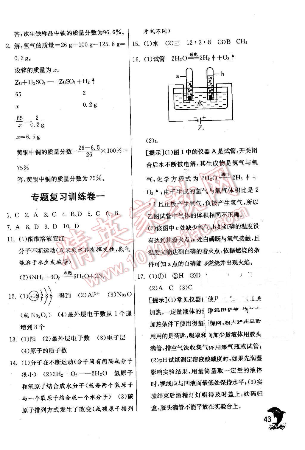 2015年实验班提优训练九年级化学上册沪教版 第43页