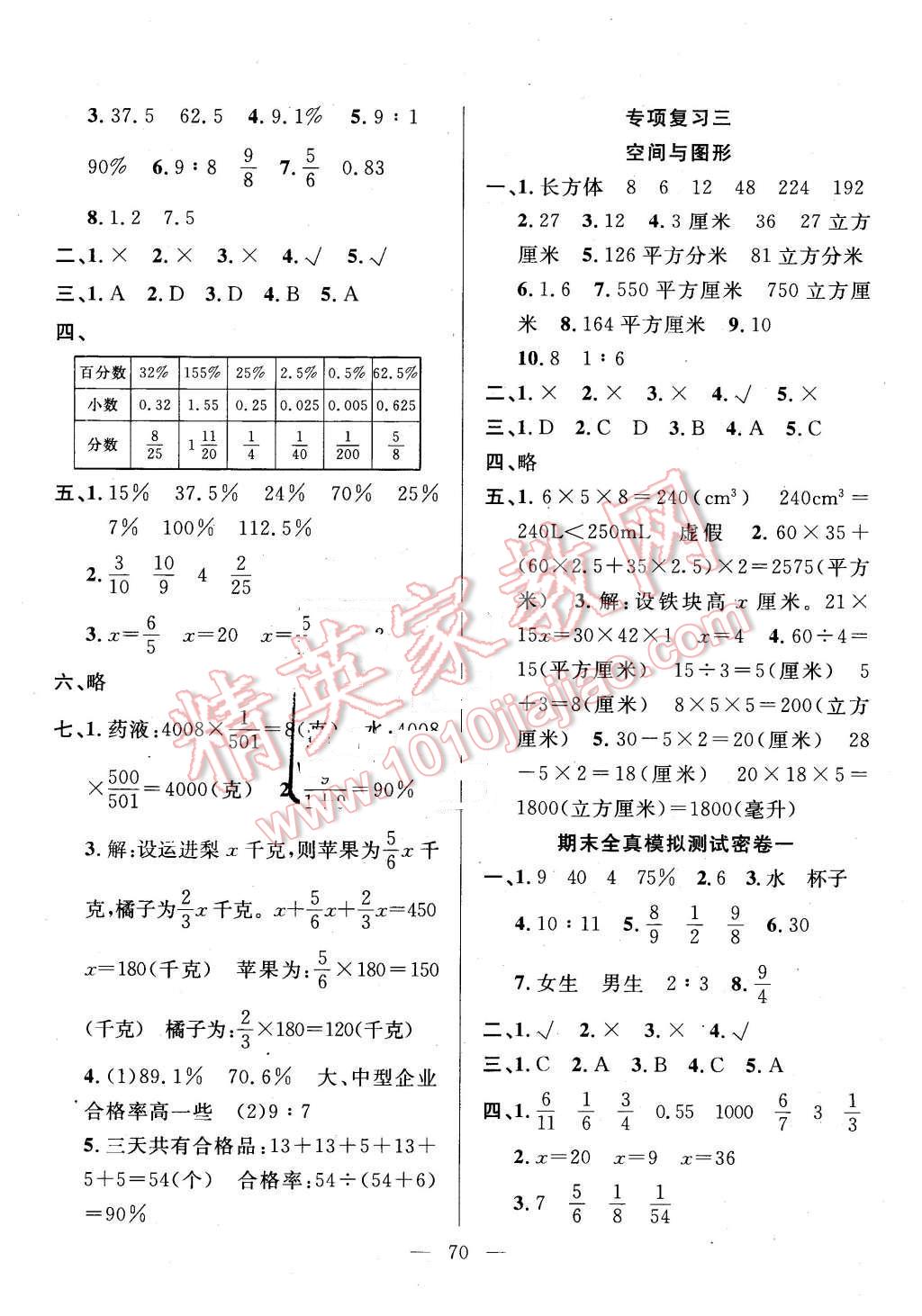 2015年希望全程检测单元测试卷六年级数学上册苏教版 第6页