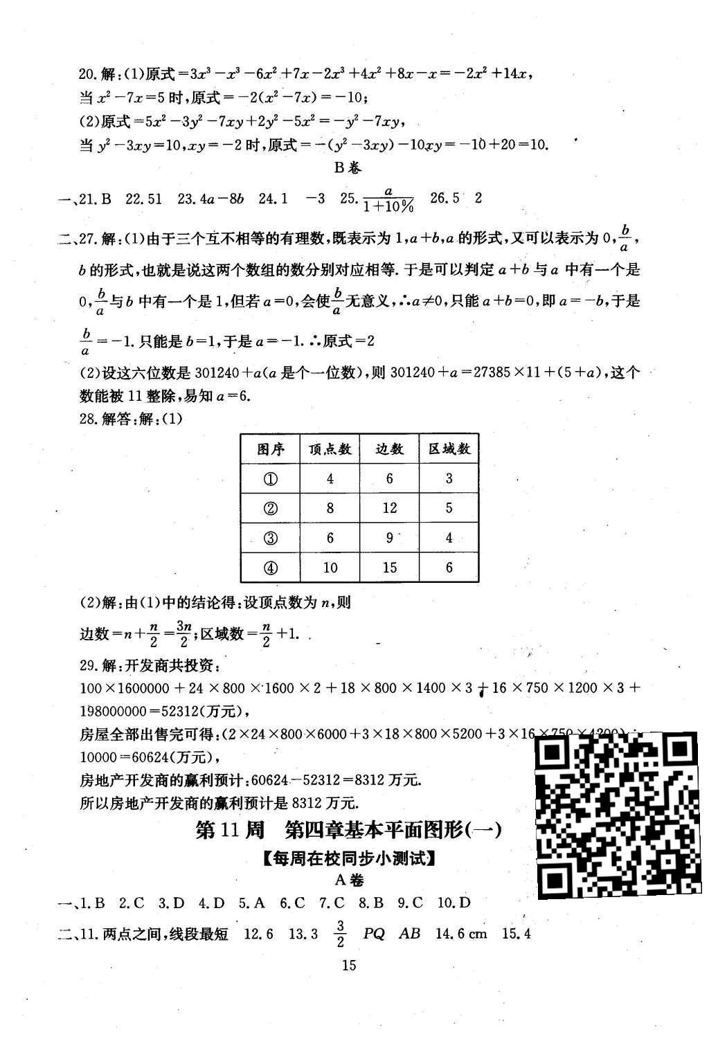 2015年初中數(shù)學(xué)每周過手最佳方案七年級上冊 AB卷參考答案第41頁