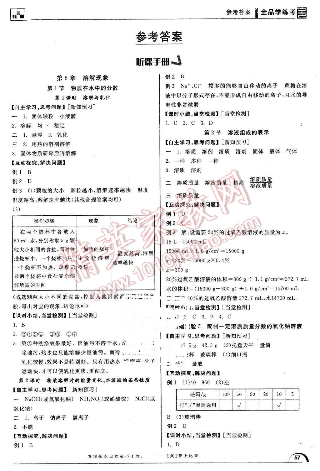 2016年全品学练考九年级化学下册沪教版 第1页