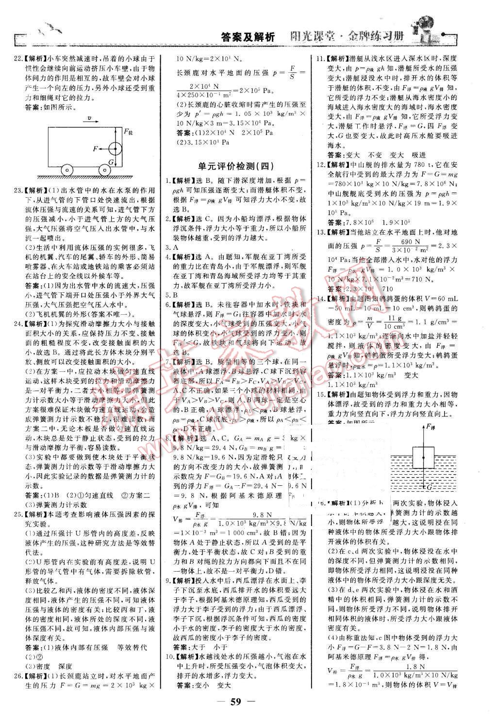 2016年阳光课堂金牌练习册八年级物理下册人教版 第19页