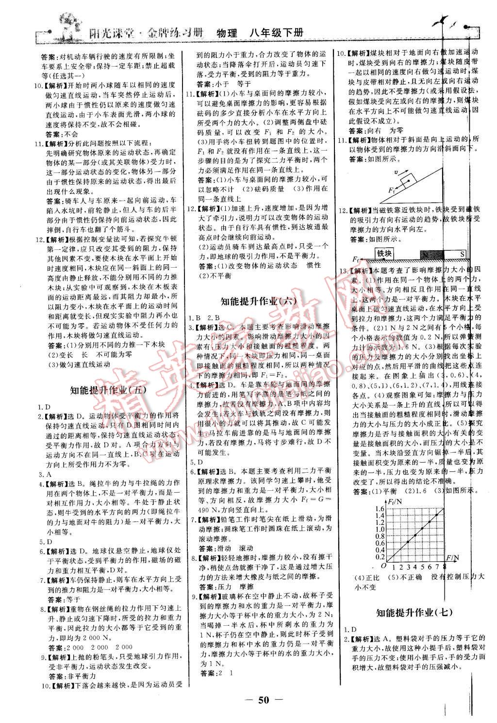 2016年阳光课堂金牌练习册八年级物理下册人教版 第10页