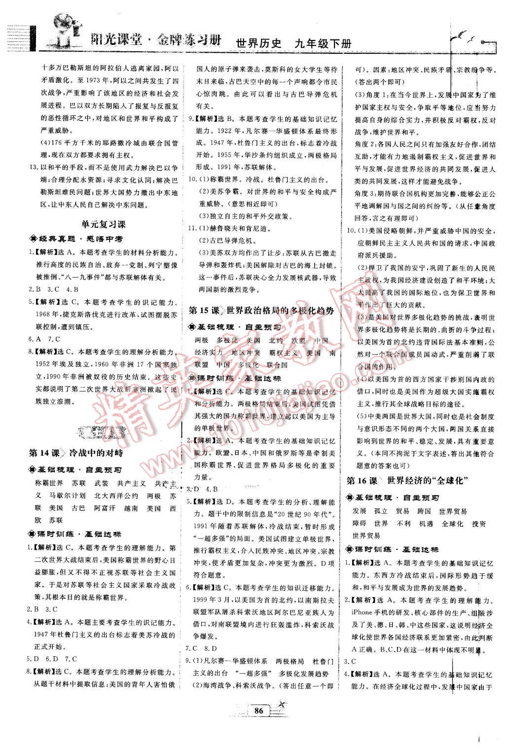 2016年陽光課堂金牌練習(xí)冊(cè)九年級(jí)世界歷史下冊(cè)人教版 第6頁