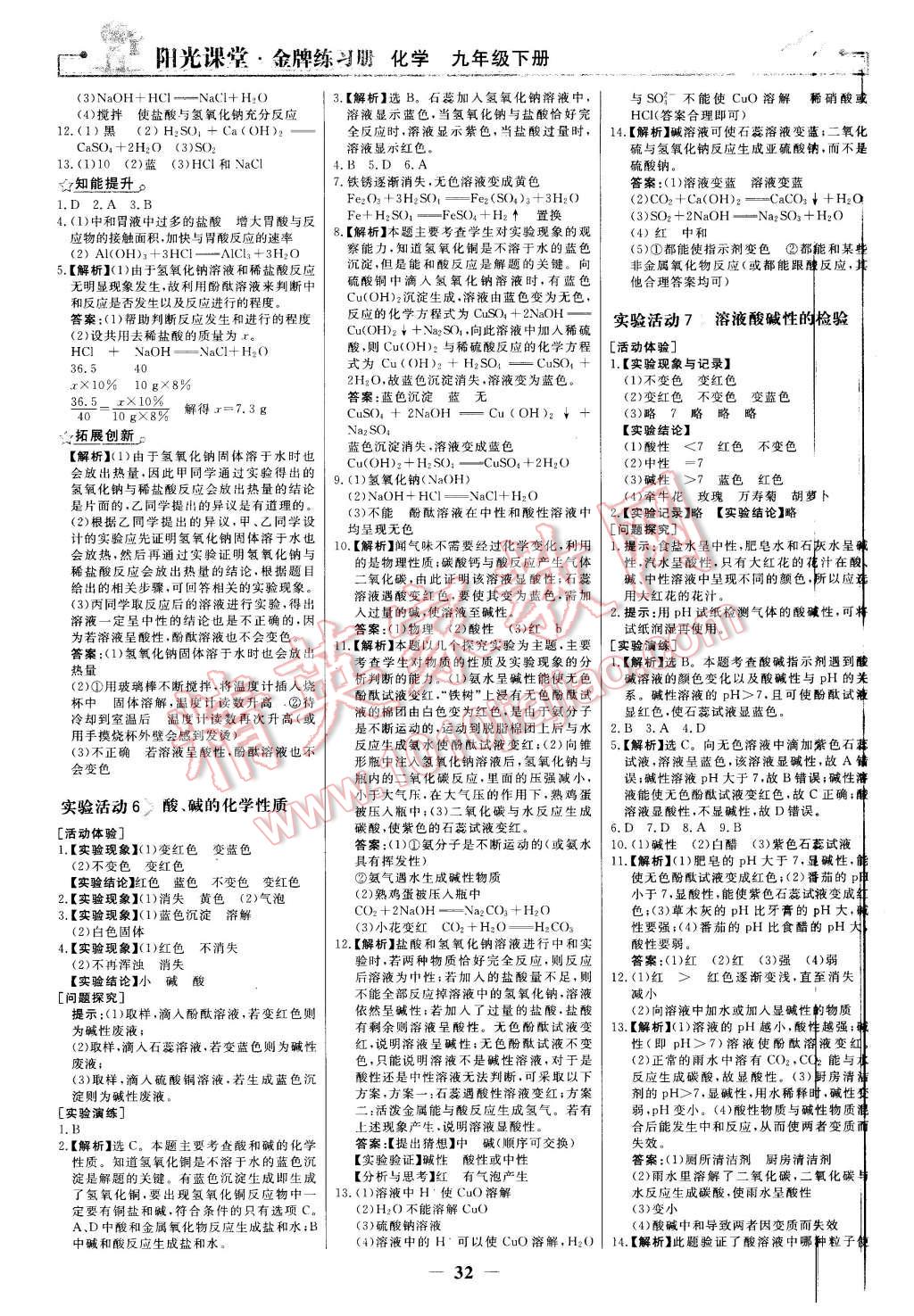 2016年陽光課堂金牌練習(xí)冊九年級化學(xué)下冊人教版 第8頁