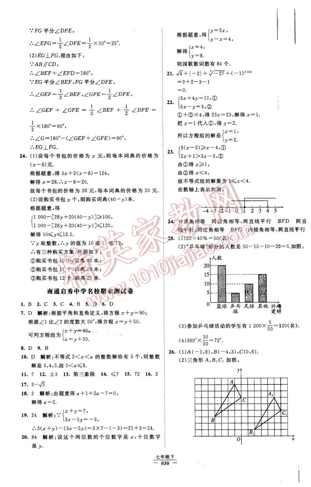 2016年經綸學典學霸七年級數學下冊人教版 第30頁