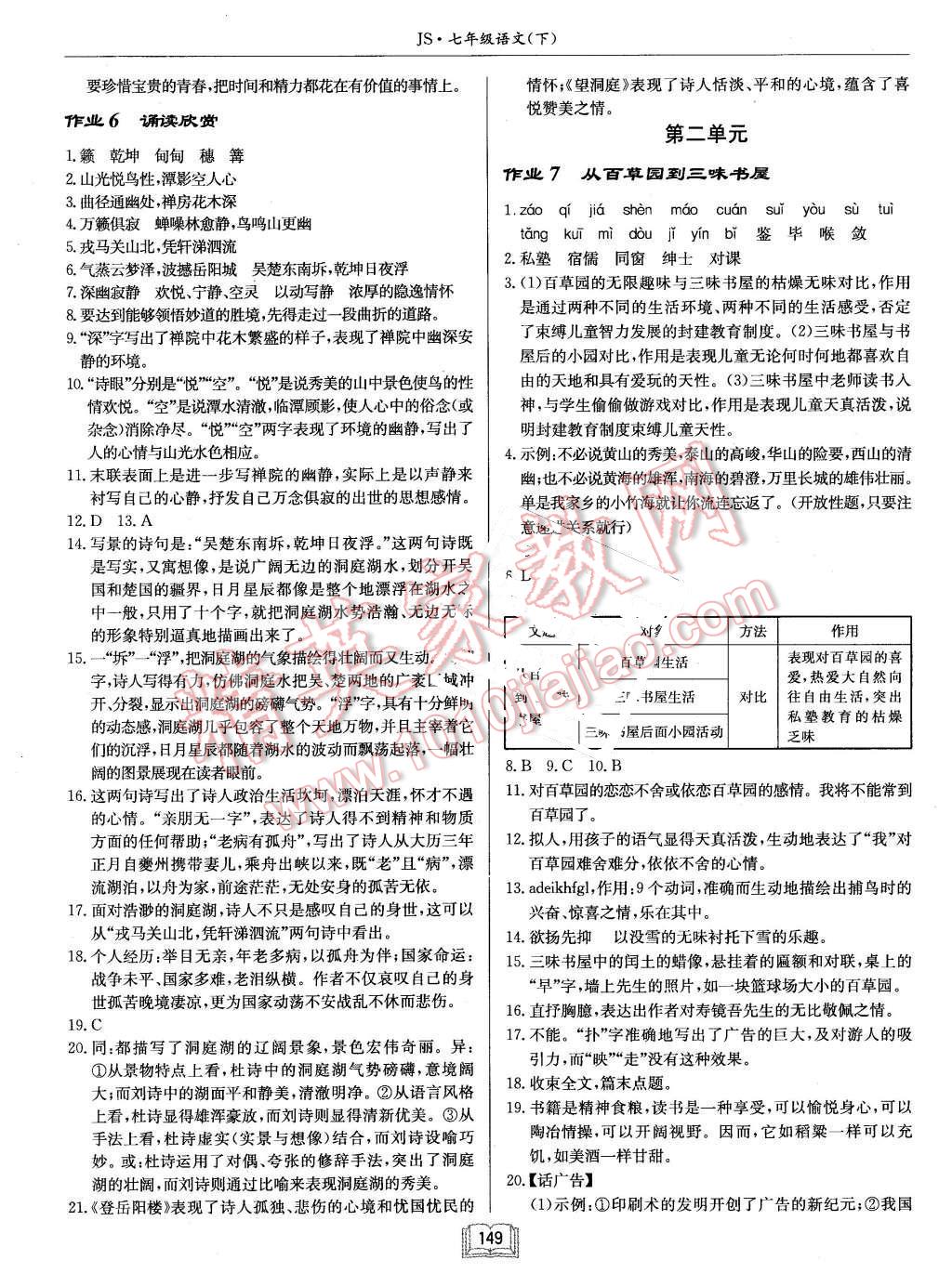 2016年啟東中學(xué)作業(yè)本七年級語文下冊江蘇版 第5頁