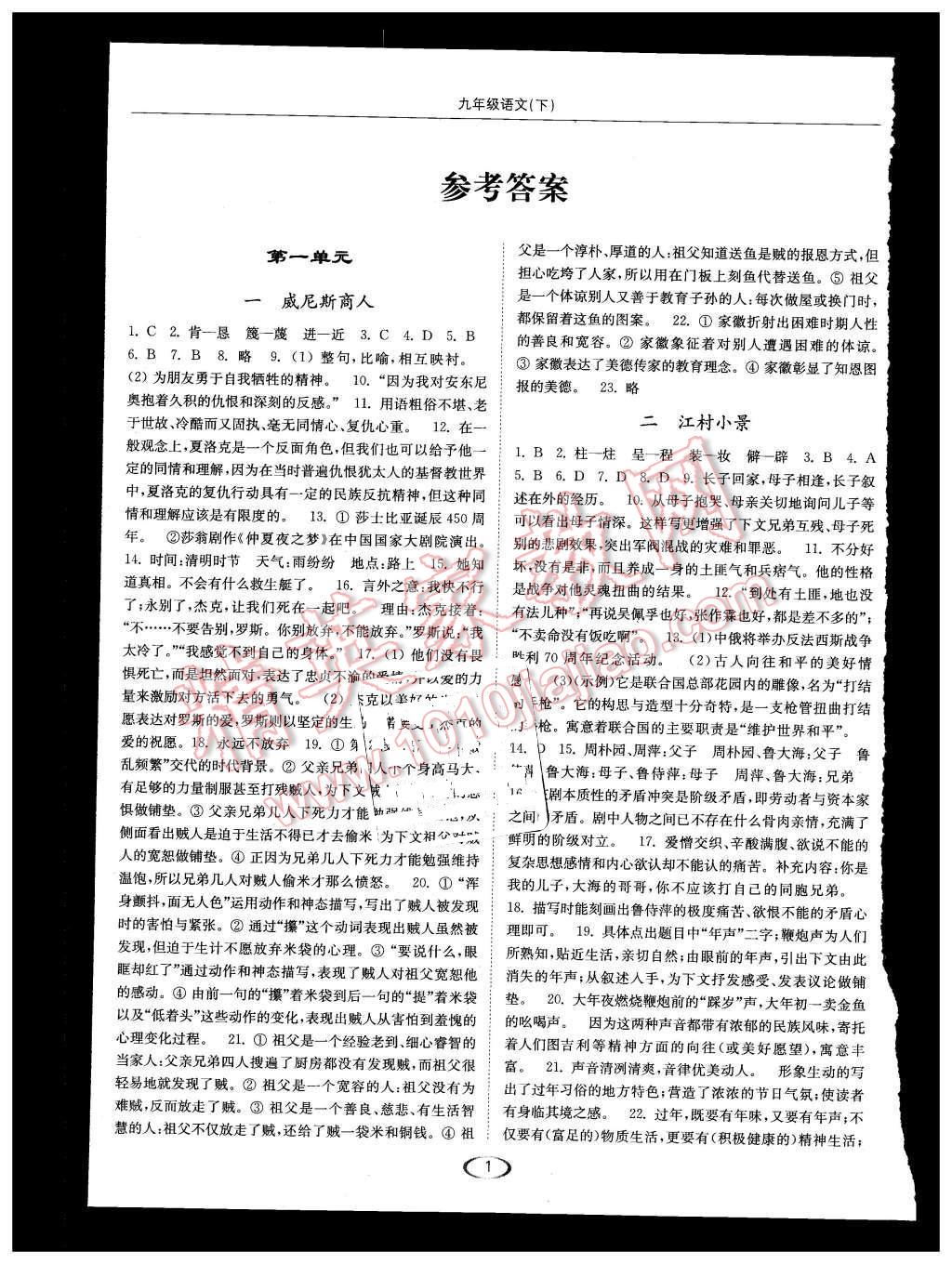 2016年亮點(diǎn)給力提優(yōu)課時(shí)作業(yè)本九年級(jí)語(yǔ)文下冊(cè)江蘇版 第1頁(yè)