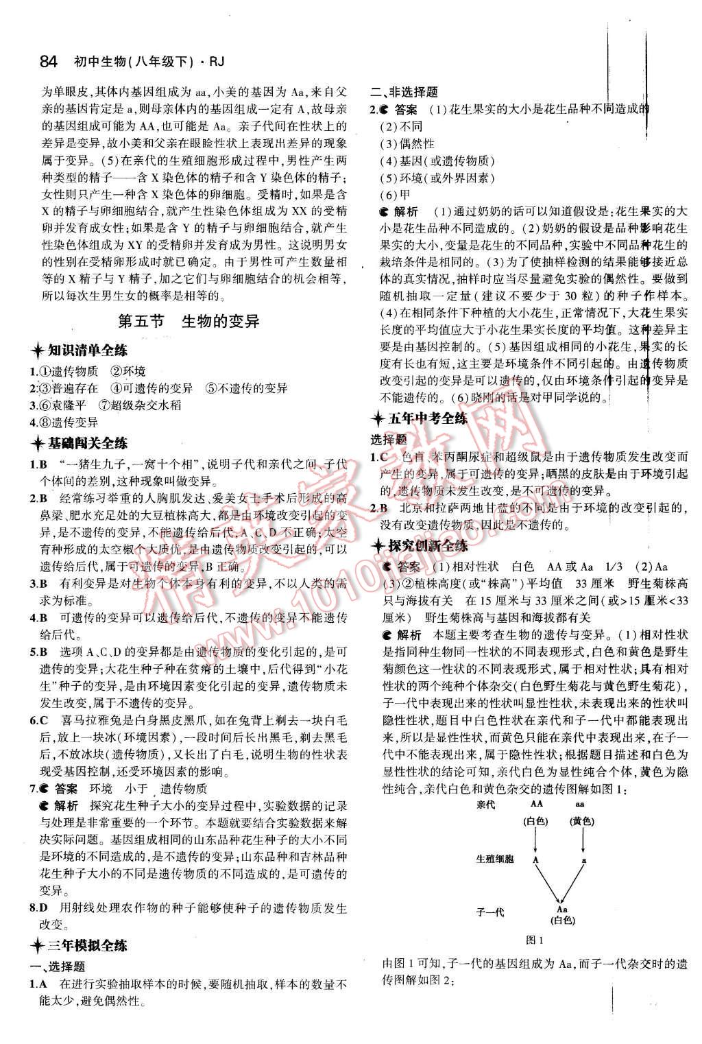 2015年5年中考3年模拟初中生物八年级下册人教版 第8页