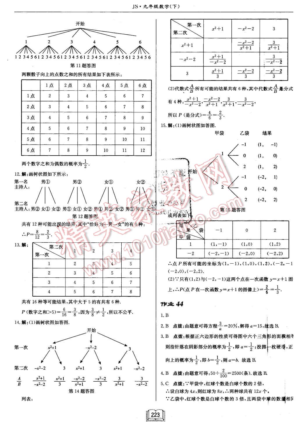 2016年启东中学作业本九年级数学下册江苏版 第47页