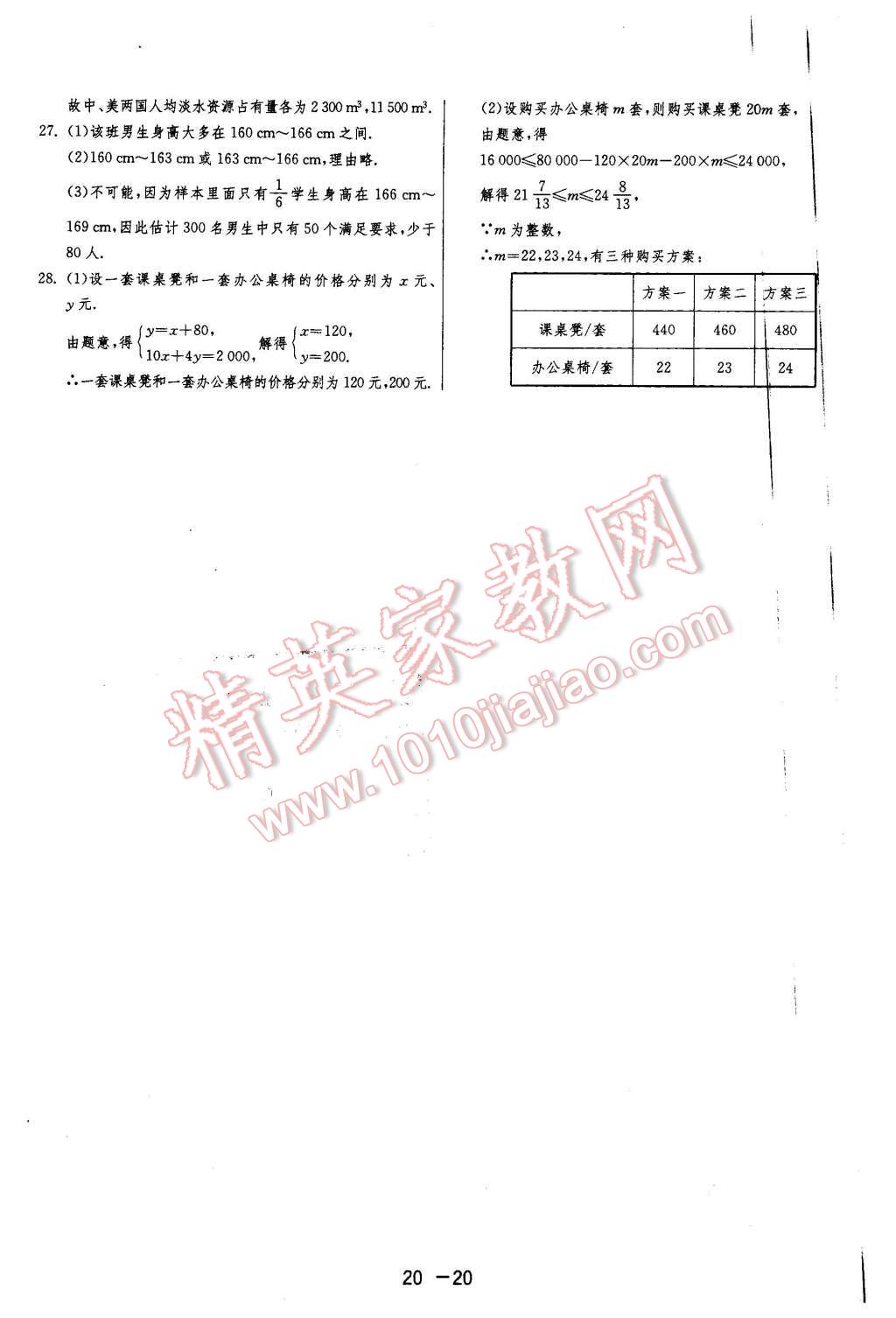 2016年1课3练单元达标测试七年级数学下册人教版 第20页