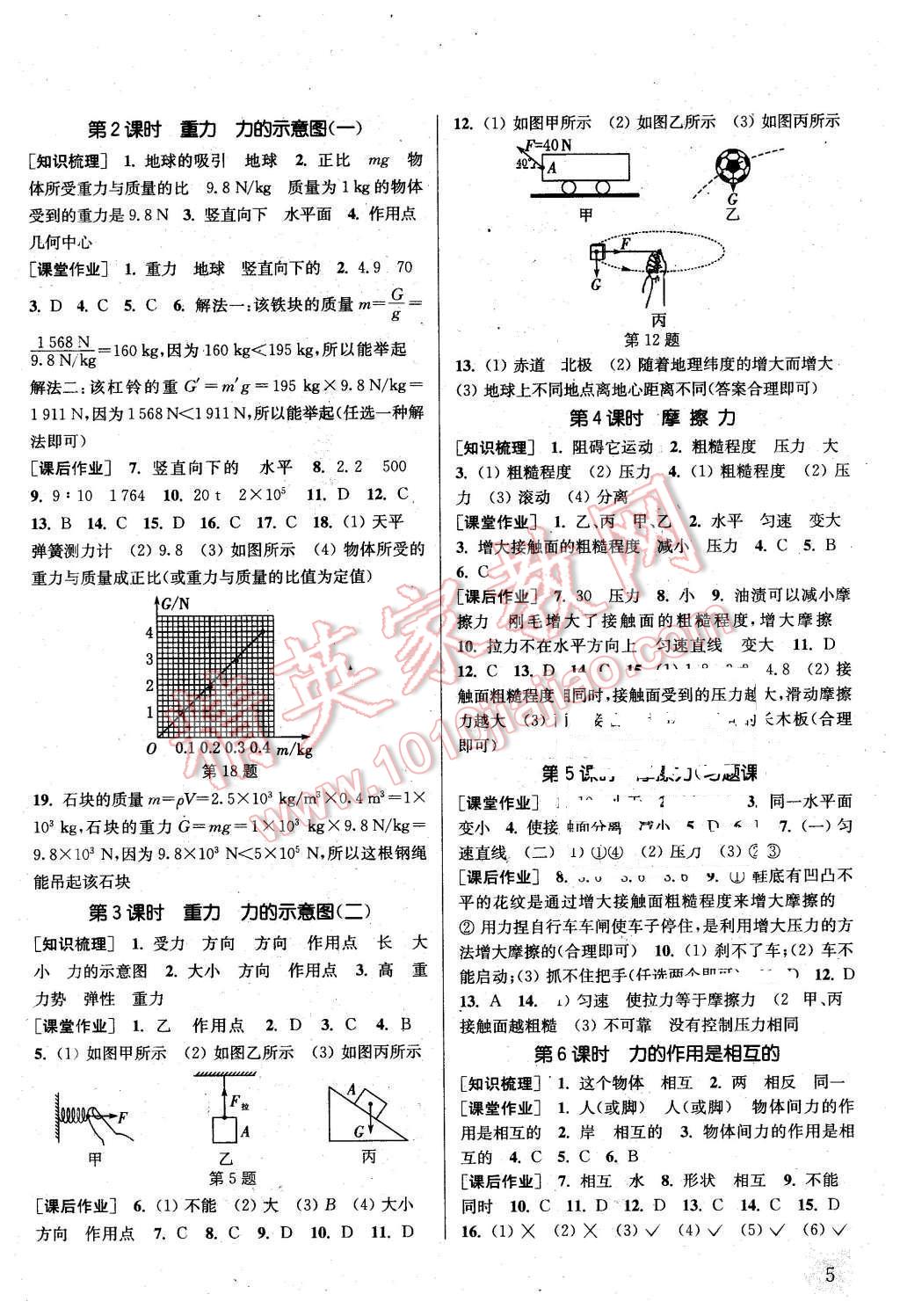 2016年通城學典課時作業(yè)本八年級物理下冊蘇科版 參考答案第5頁