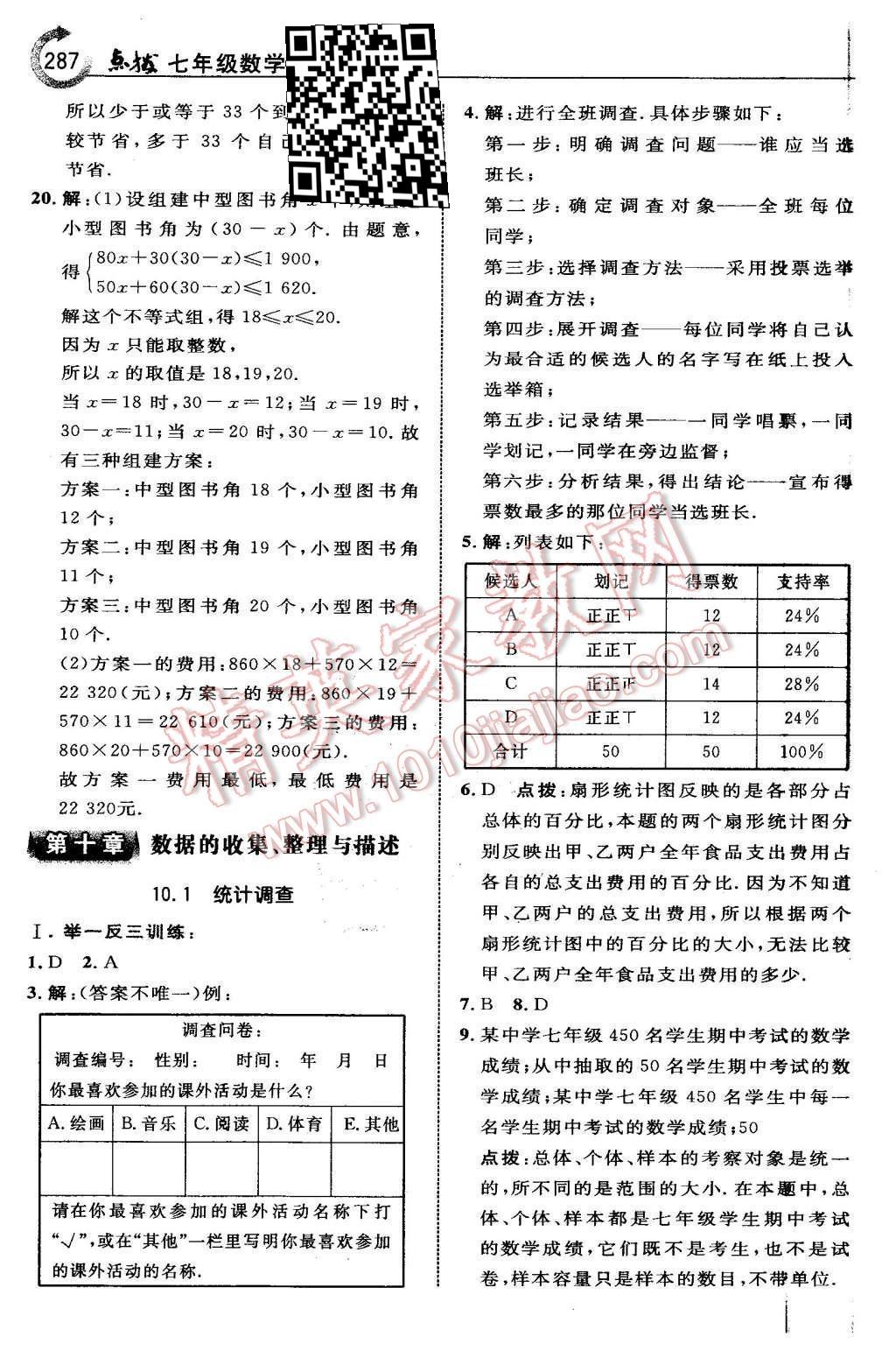 2016年特高級教師點撥七年級數(shù)學(xué)下冊人教版 第十章 數(shù)據(jù)的收集、整理與描述第54頁