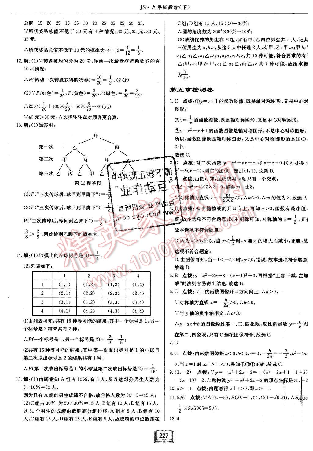 2016年启东中学作业本九年级数学下册江苏版 第51页