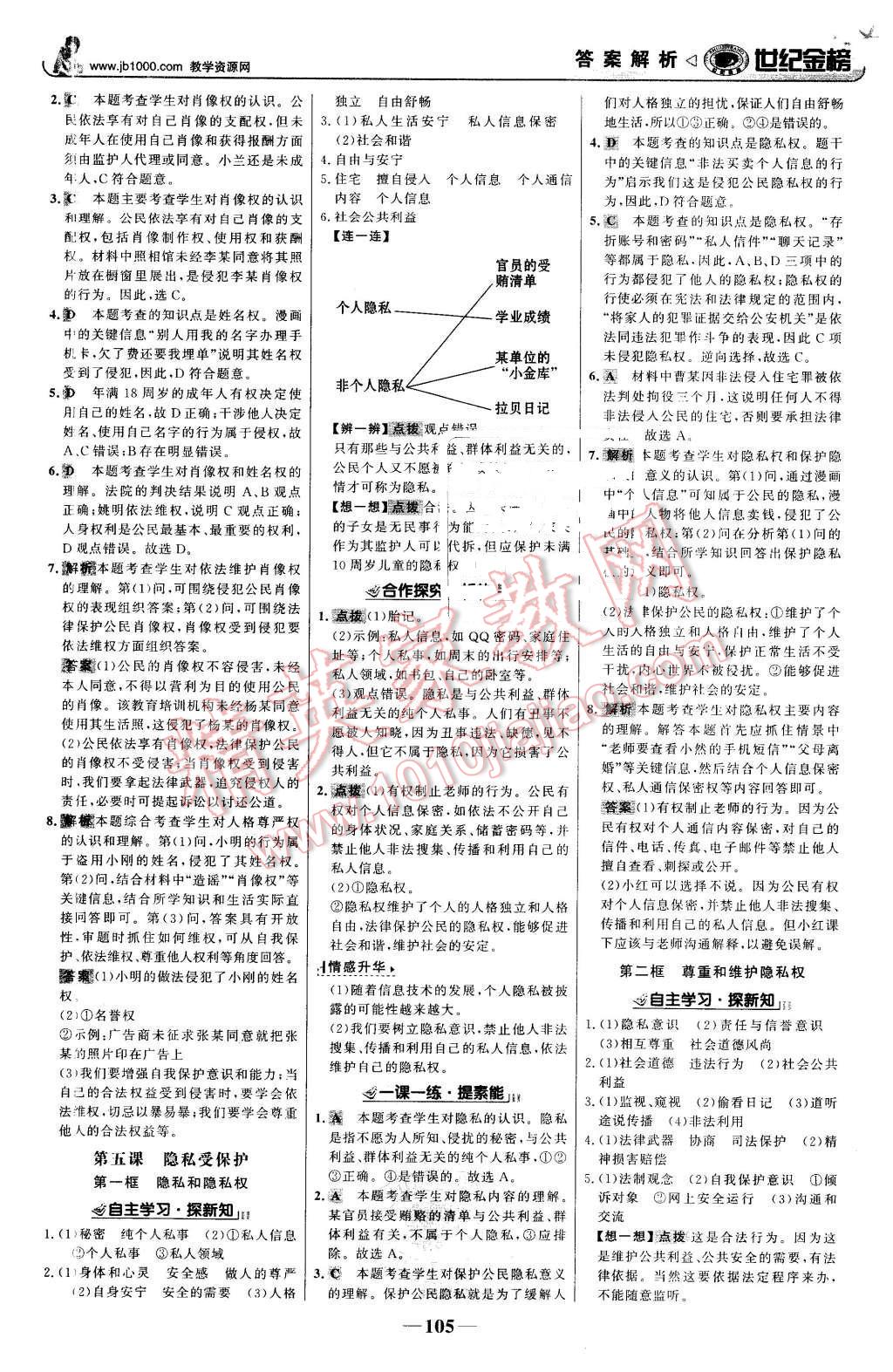 2016年世纪金榜金榜学案八年级思想品德下册人教版 第6页