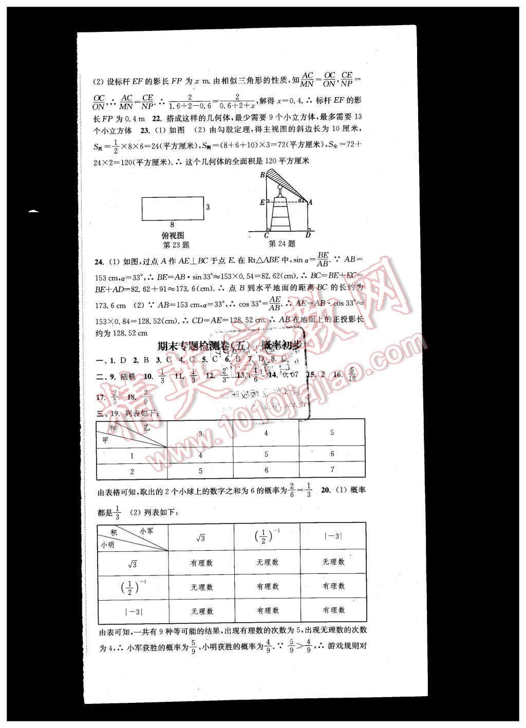 2016年通城学典活页检测九年级数学下册沪科版 第21页