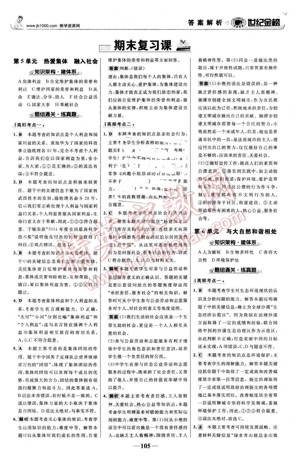 2016年世纪金榜金榜学案八年级思想品德下册鲁人版 第14页