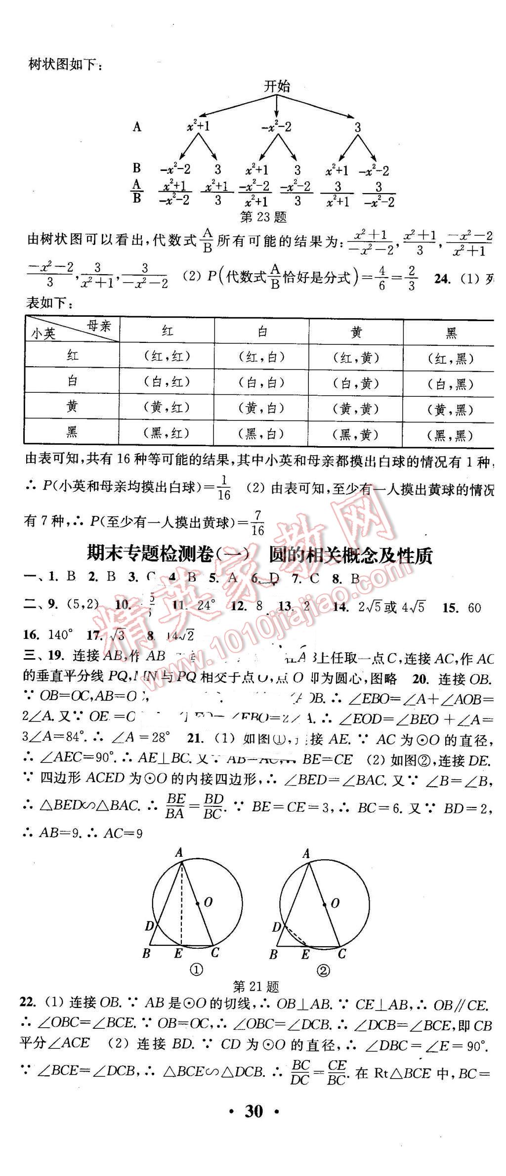 2016年通城学典活页检测九年级数学下册沪科版 第17页