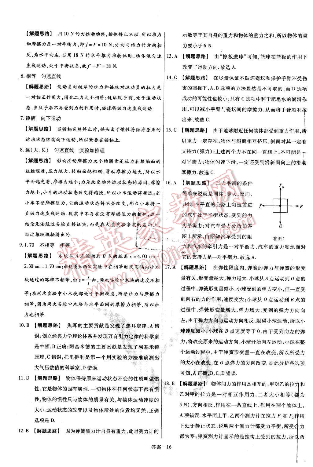 2016年金考卷活頁題選八年級物理下冊滬科版 第16頁