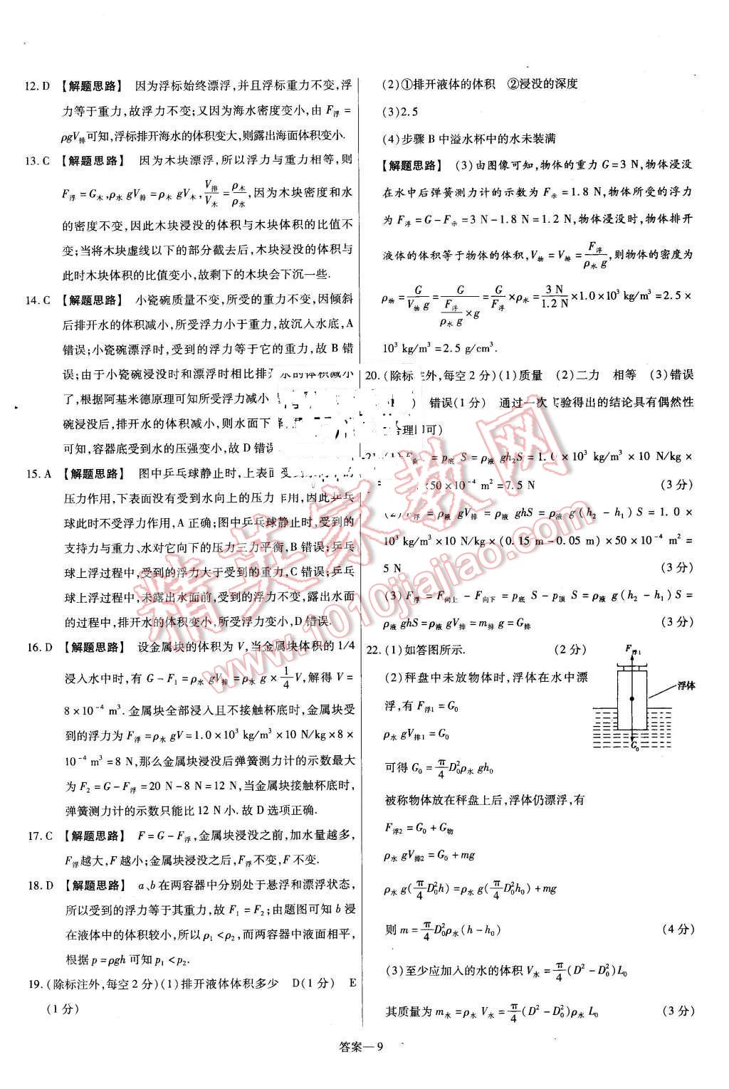 2016年金考卷活頁題選八年級物理下冊滬科版 第9頁