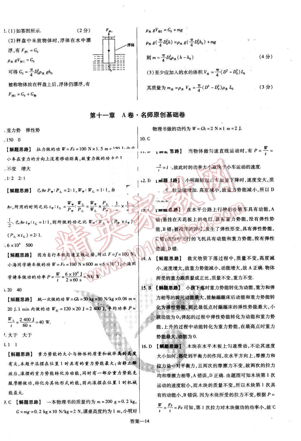 2016年金考卷活页题选名师名题单元双测卷八年级物理下册人教版 第14页