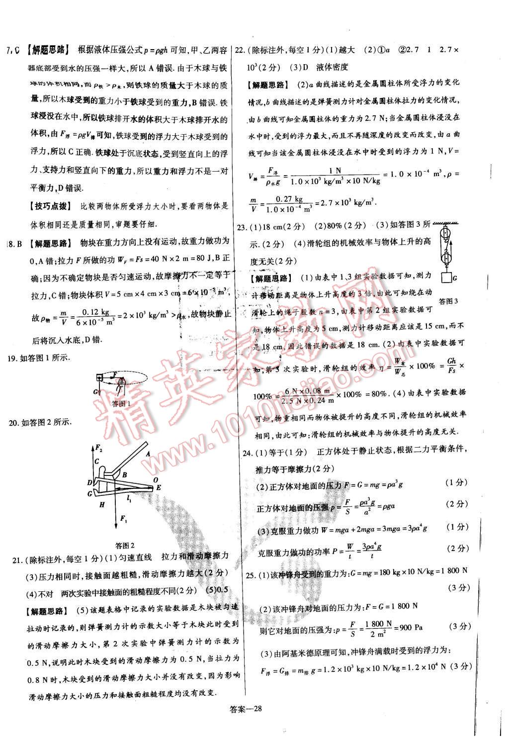 2016年金考卷活頁題選名師名題單元雙測卷八年級物理下冊人教版 第28頁