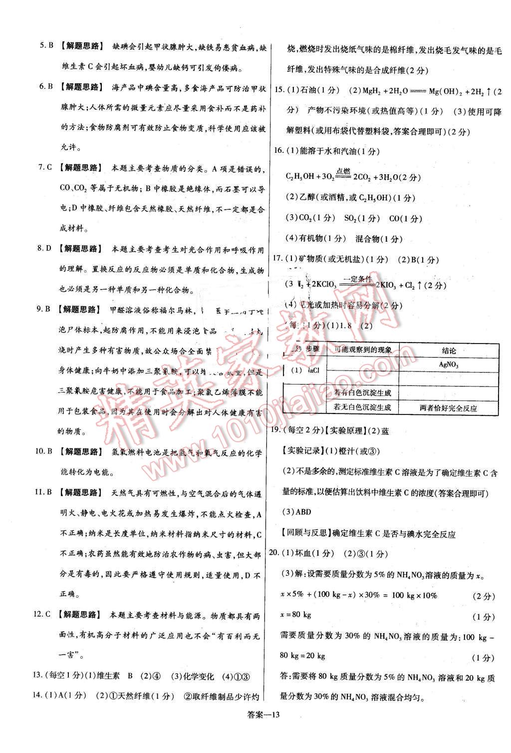 2016年金考卷活頁(yè)題選九年級(jí)化學(xué)下冊(cè)粵教版 第13頁(yè)