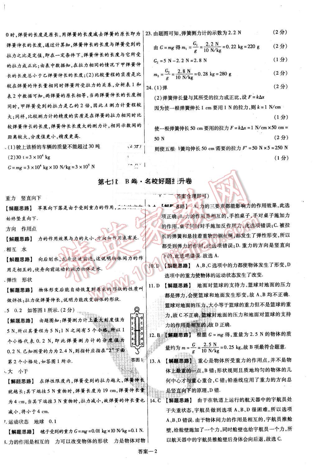 2016年金考卷活页题选名师名题单元双测卷八年级物理下册人教版 第2页