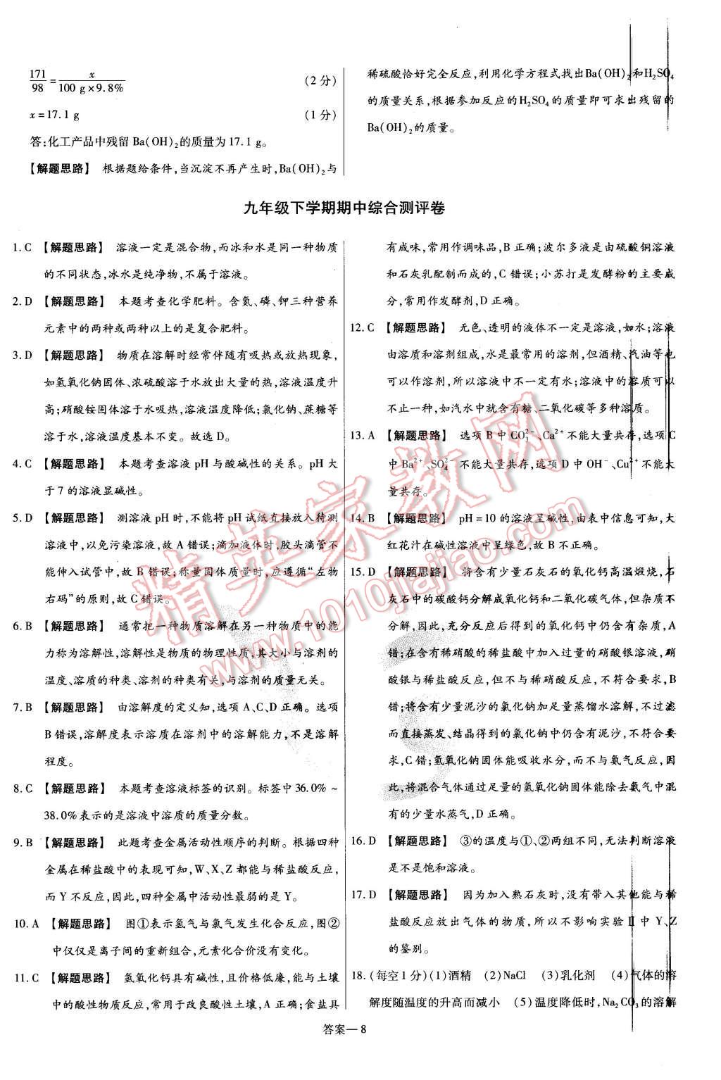 2016年金考卷活頁(yè)題選九年級(jí)化學(xué)下冊(cè)滬教版 第8頁(yè)