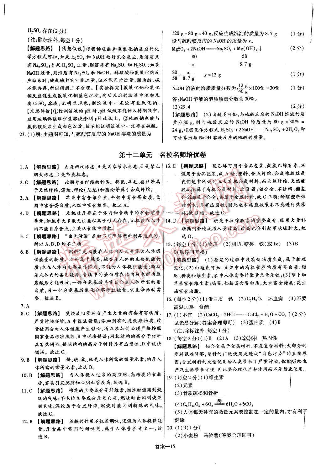 2016年金考卷活页题选九年级化学下册人教版 第15页