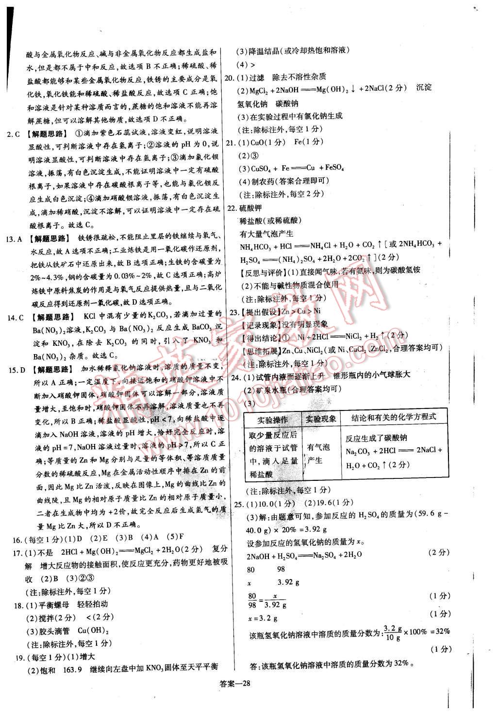 2016年金考卷活页题选九年级化学下册人教版 第28页