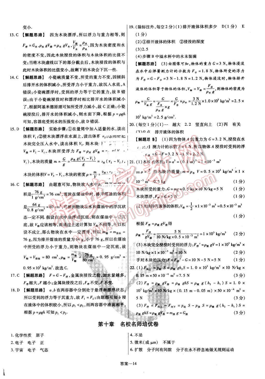 2016年金考卷活页题选八年级物理下册沪粤版 第14页