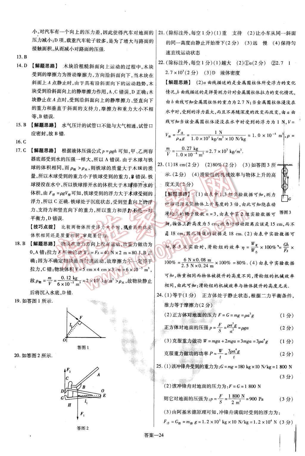 2016年金考卷活页题选八年级物理下册沪科版 第24页