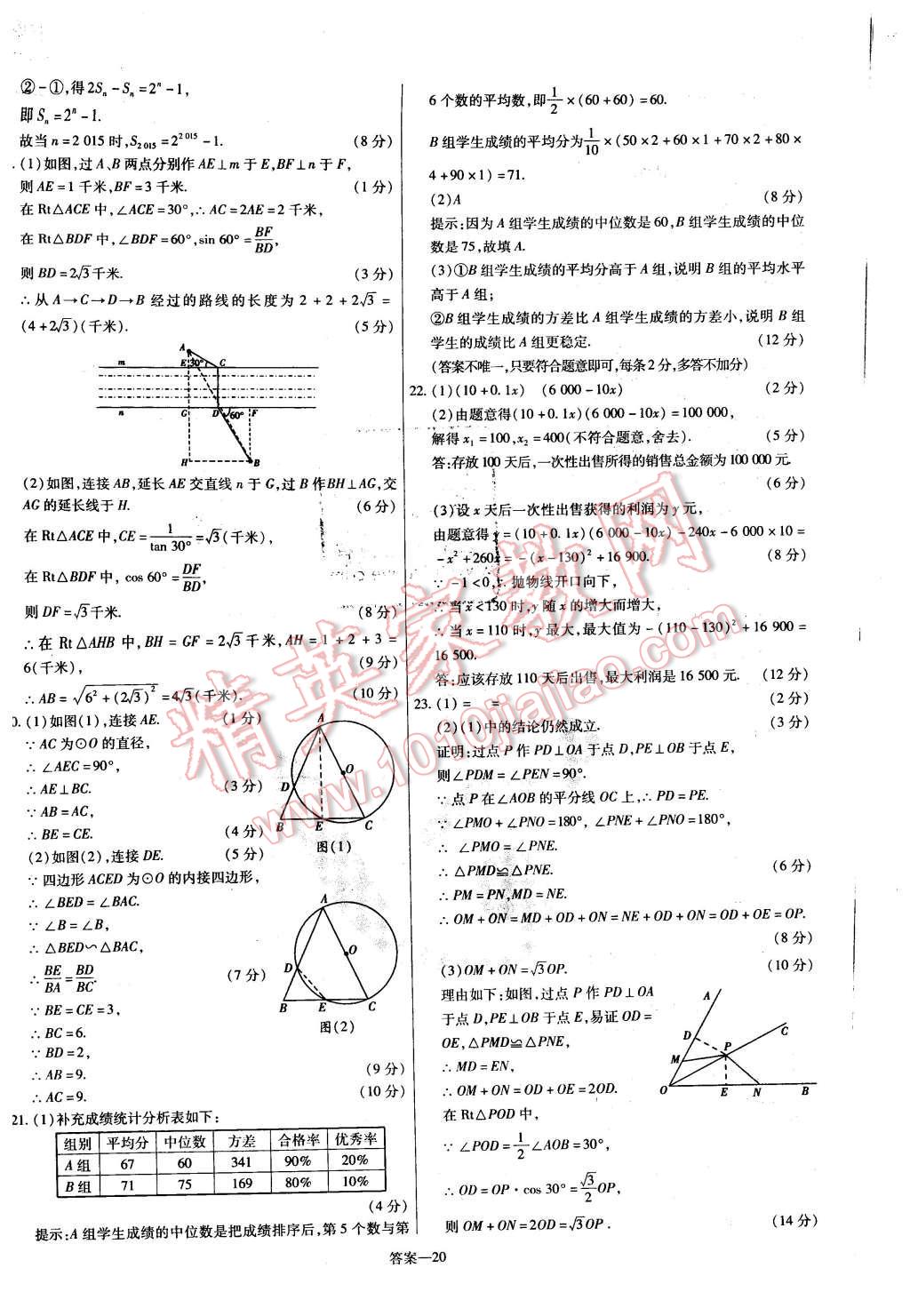 2016年金考卷活頁題選九年級數學下冊滬科版 第20頁