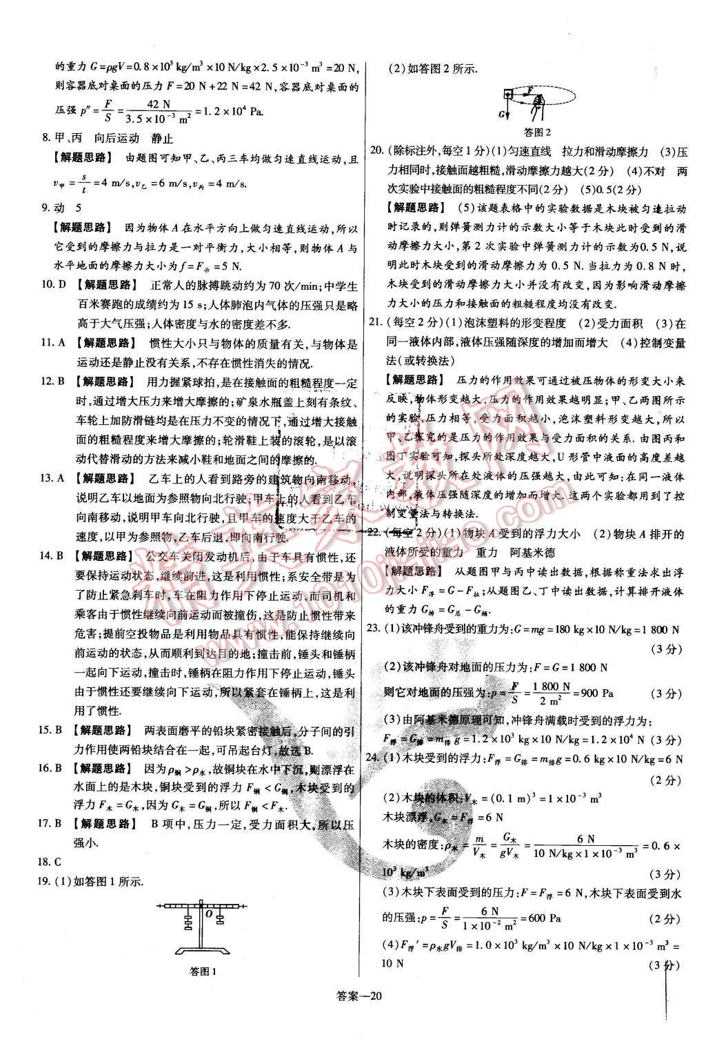 2016年金考卷活页题选八年级物理下册沪粤版 第20页