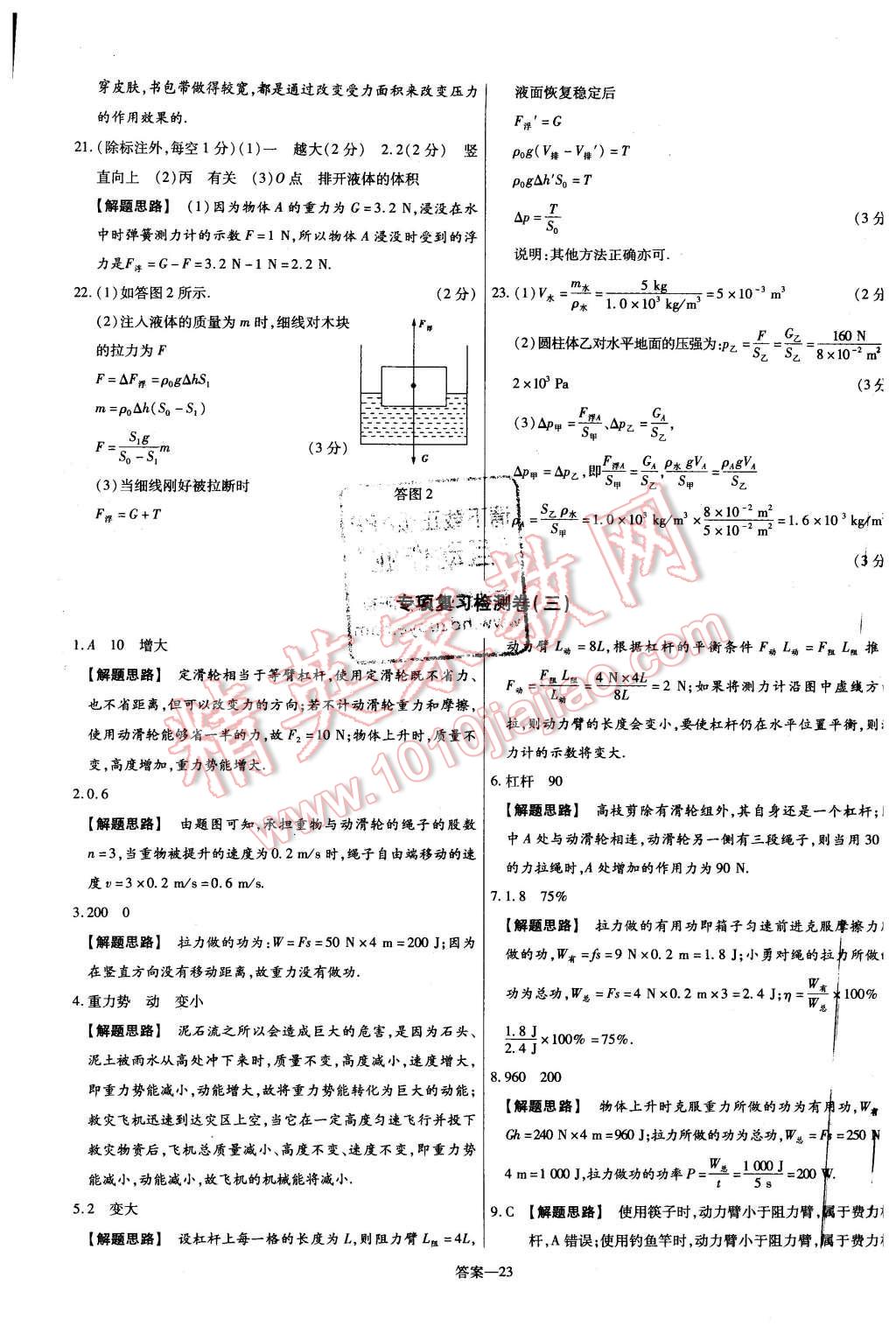 2016年金考卷活页题选名师名题单元双测卷八年级物理下册人教版 第23页