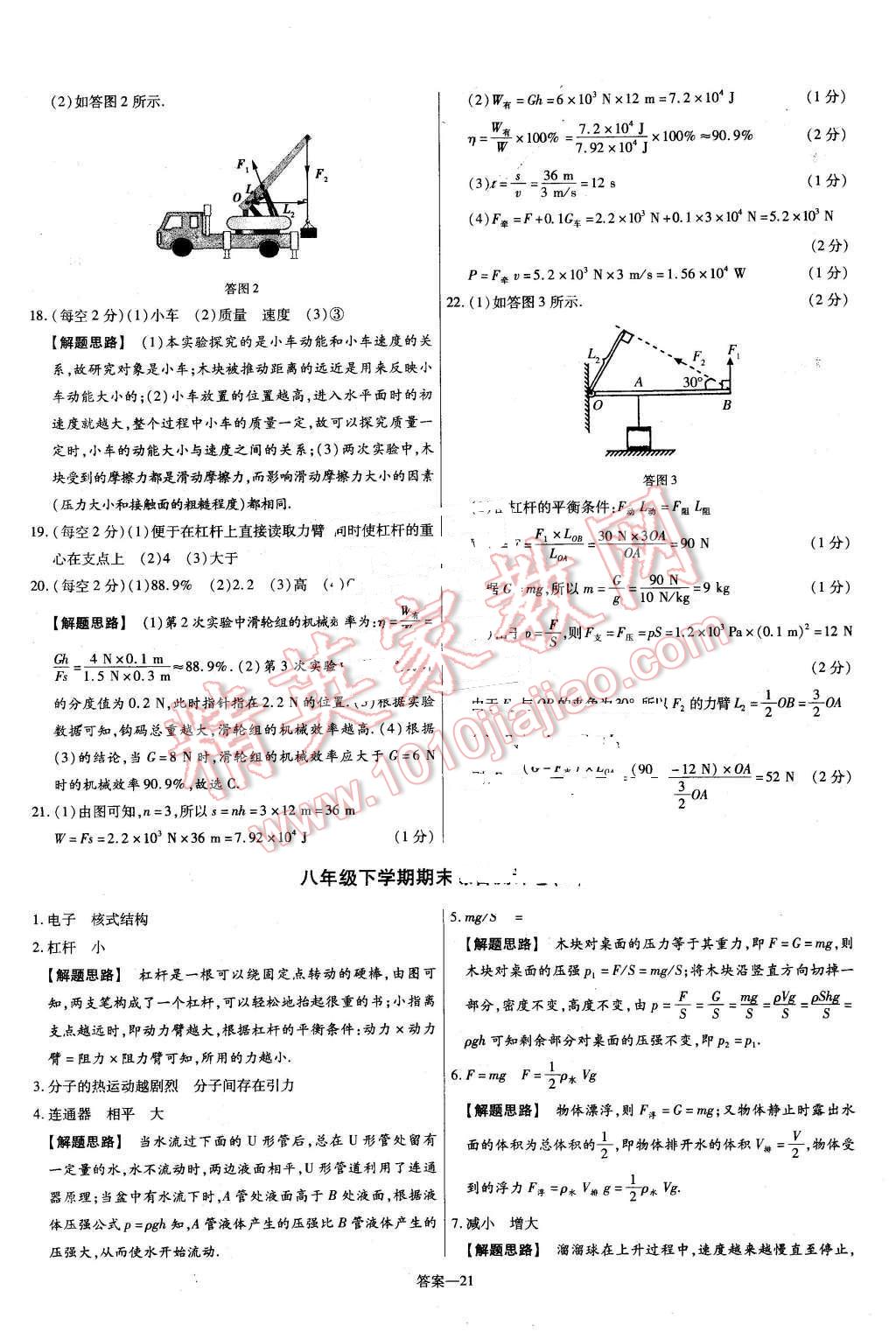 2016年金考卷活页题选八年级物理下册沪科版 第21页