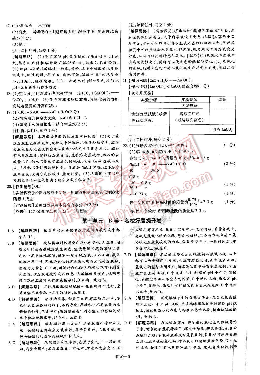 2016年金考卷活页题选九年级化学下册人教版 第8页