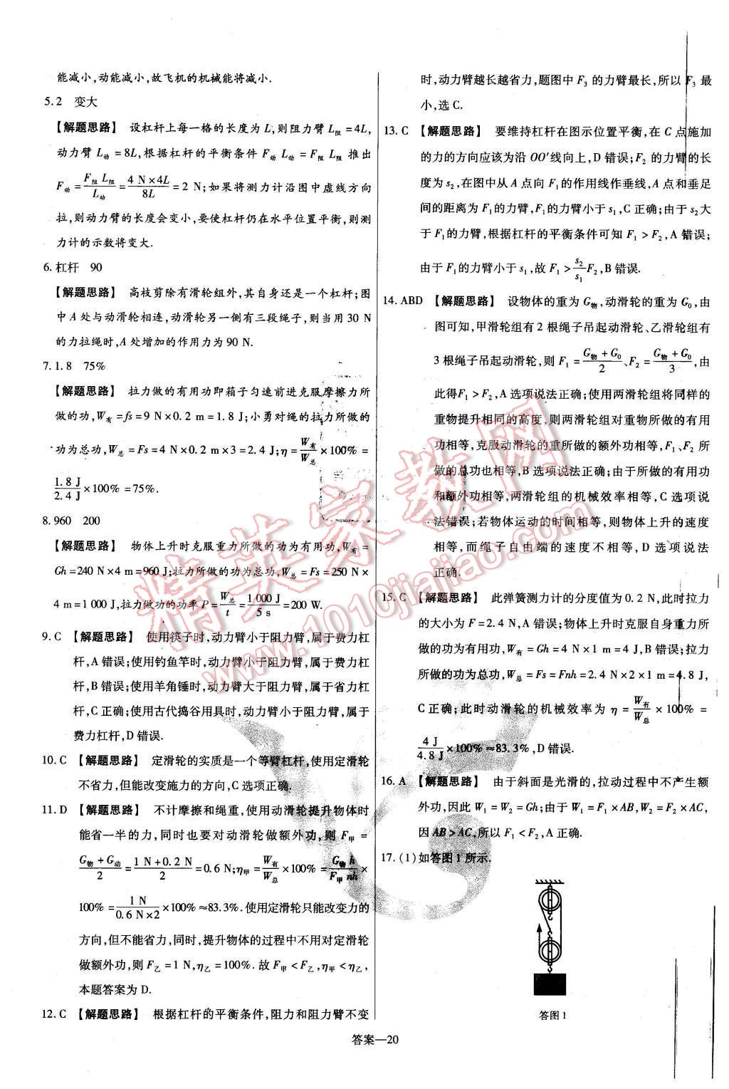 2016年金考卷活页题选八年级物理下册沪科版 第20页