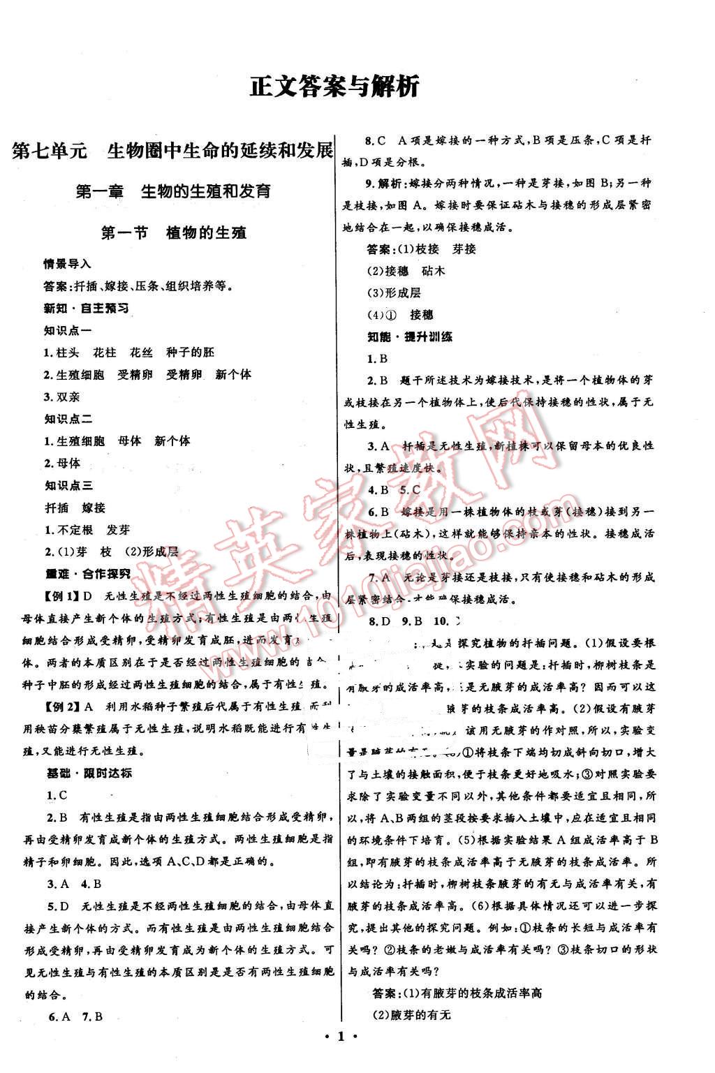 2016年初中同步測(cè)控全優(yōu)設(shè)計(jì)八年級(jí)生物下冊(cè)人教版 第1頁(yè)