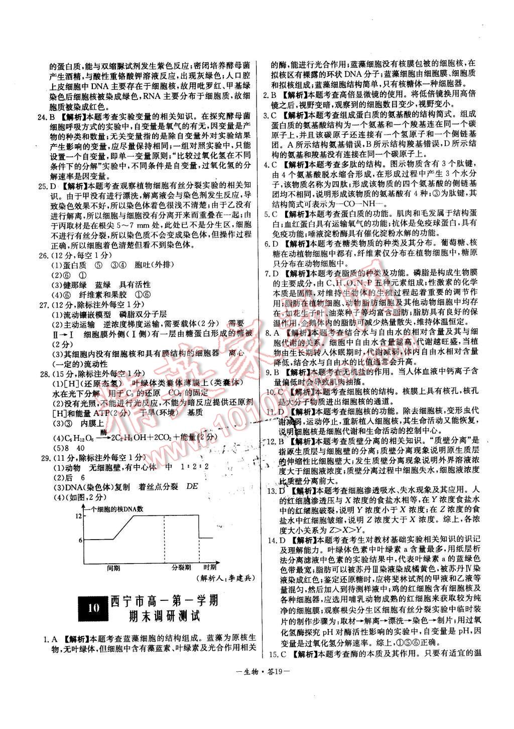 2015年高中名校期中期末聯(lián)考測(cè)試卷生物必修1人教版 第19頁(yè)