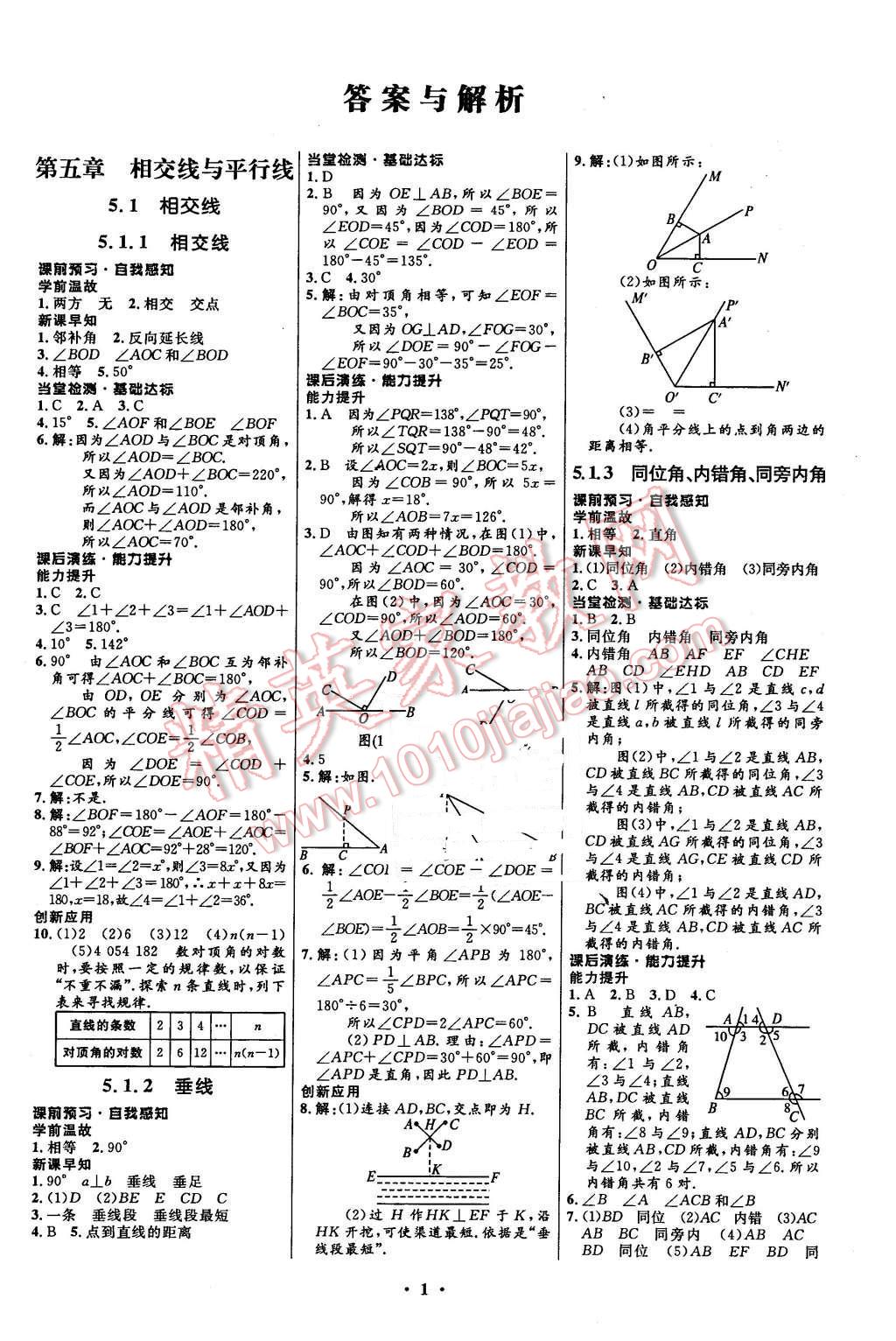 2016年初中同步测控全优设计七年级数学下册人教版 第1页