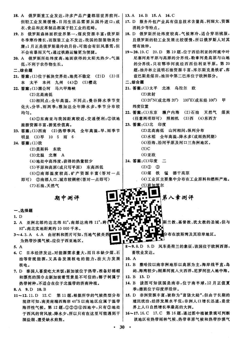 2016年初中同步測(cè)控全優(yōu)設(shè)計(jì)七年級(jí)地理下冊(cè)人教版 單元測(cè)評(píng)卷參考答案第15頁(yè)